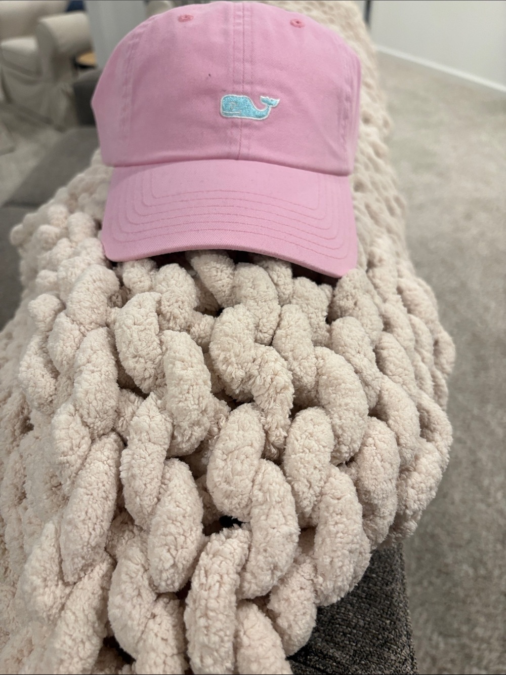 Vineyard Vines Pink Baseball Hat with Aqua Whale